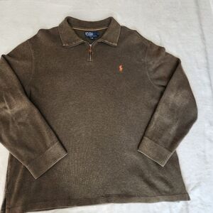Vintage Polo Ralph Lauren Knit Quarter Zip Army Green Orange Pony Mens XXL